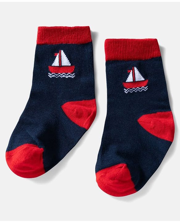 Cute Walk by Babyhug Ankle Length Anti Bacterial Socks with Boat Design Pack of 3 - Navy & White