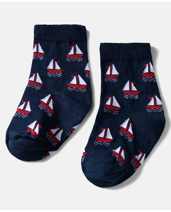 Cute Walk by Babyhug Ankle Length Anti Bacterial Socks with Boat Design Pack of 3 - Navy & White