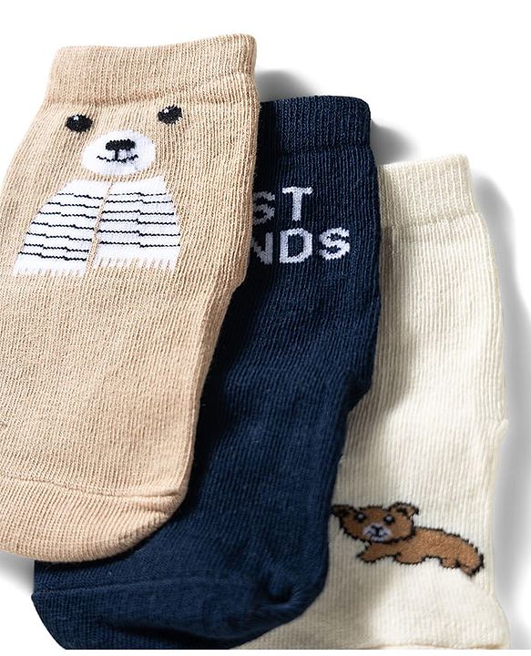 Cute Walk by Babyhug Ankle Length Anti Bacterial Socks with Bear Design Pack of 3 - Multicolour