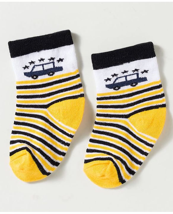 Cute Walk by Babyhug Non Terry Knit Ankle Length Anti Bacterial Striped & Car Designed Socks Pack of 3 - Multicolor