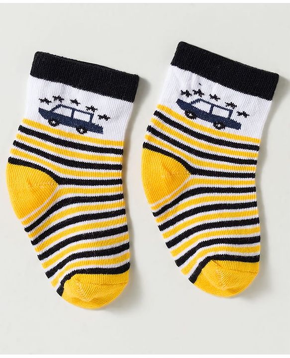 Cute Walk by Babyhug Non Terry Knit Ankle Length Anti Bacterial Striped & Car Designed Socks Pack of 3 - Multicolor