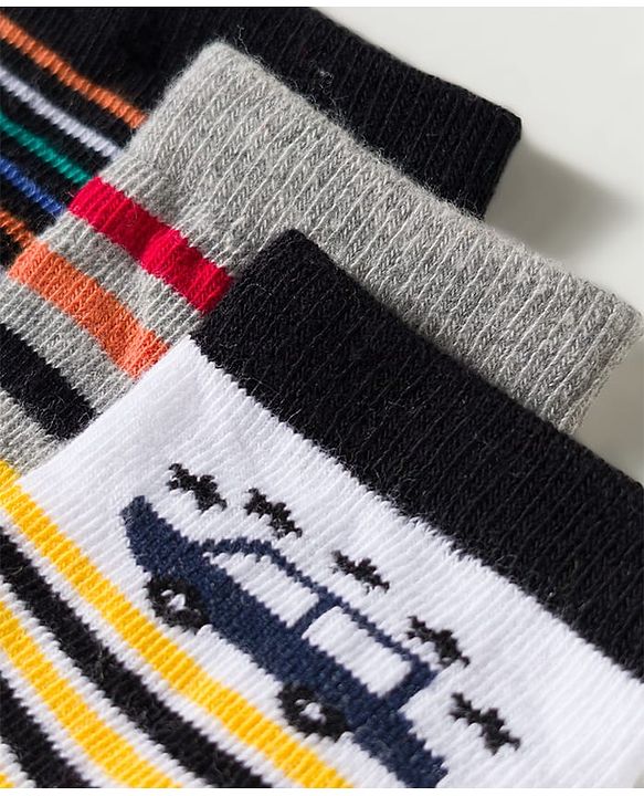 Cute Walk by Babyhug Non Terry Knit Ankle Length Anti Bacterial Striped & Car Designed Socks Pack of 3 - Multicolor