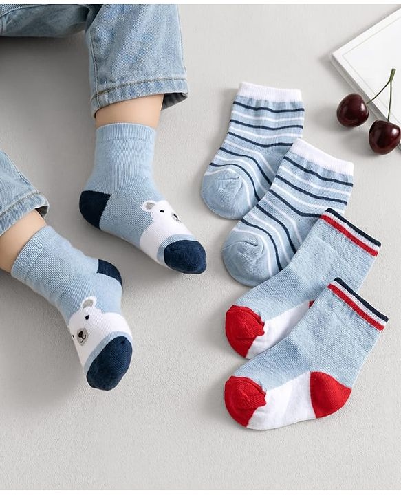 Cute Walk by Babyhug Ankle Length Anti Bacterial Socks with Snow Bear Design Pack of 3 - Multicolour