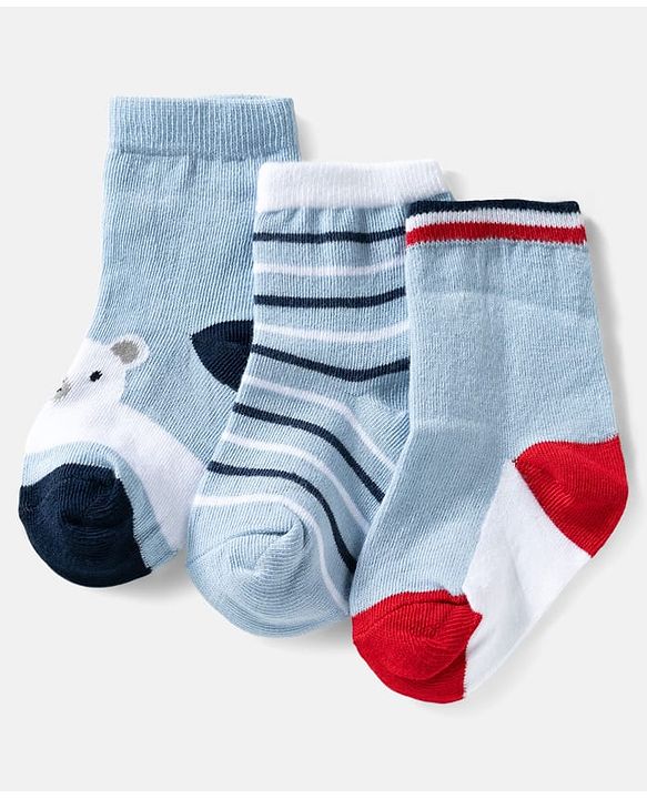 Cute Walk by Babyhug Ankle Length Anti Bacterial Socks with Snow Bear Design Pack of 3 - Multicolour