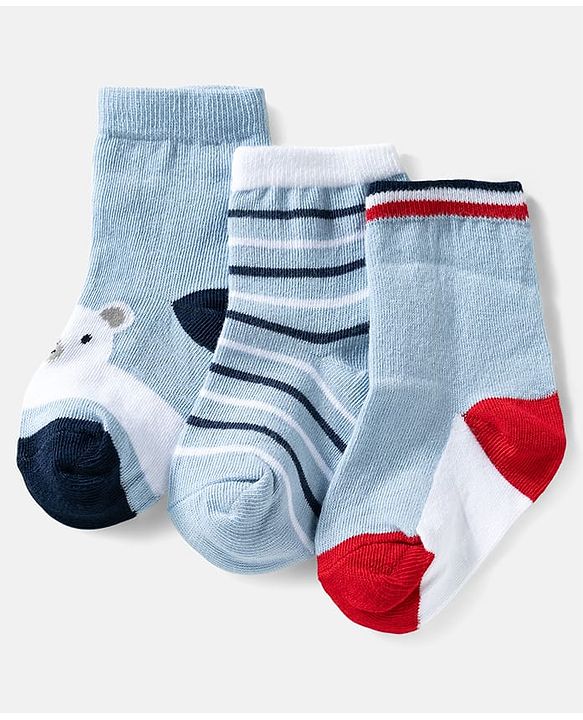 Cute Walk by Babyhug Ankle Length Anti Bacterial Socks with Snow Bear Design Pack of 3 - Multicolour