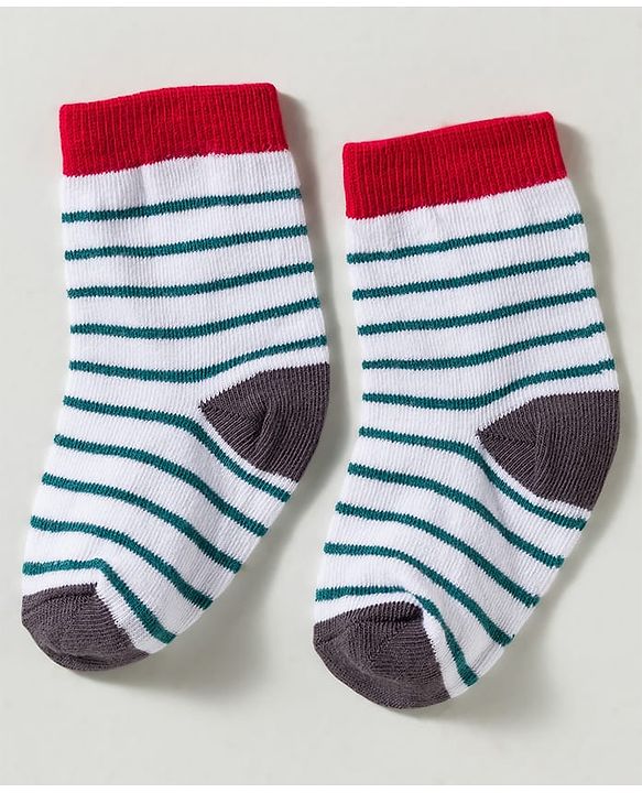 Cute Walk by Babyhug Non Terry Knit Ankle Length Anti Bacterial Striped & Panda Designed Socks Pack of 3 - Multicolor