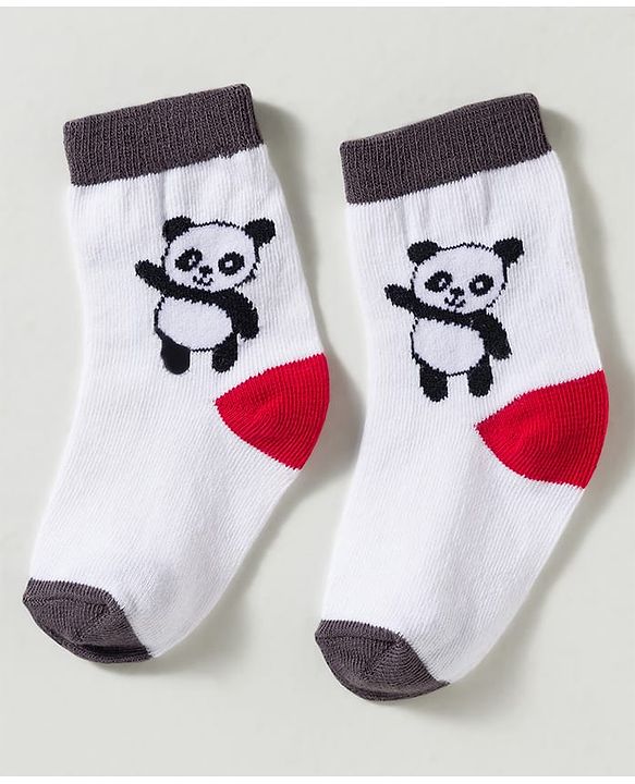 Cute Walk by Babyhug Non Terry Knit Ankle Length Anti Bacterial Striped & Panda Designed Socks Pack of 3 - Multicolor