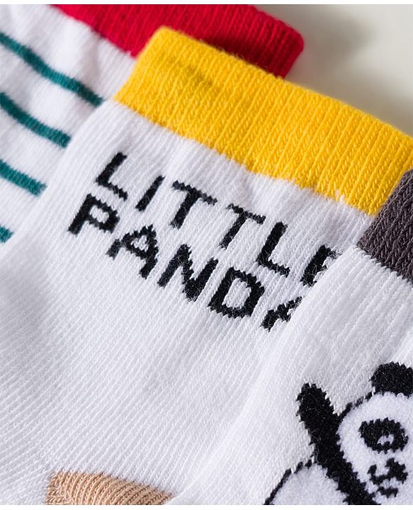 Cute Walk by Babyhug Non Terry Knit Ankle Length Anti Bacterial Striped & Panda Designed Socks Pack of 3 - Multicolor