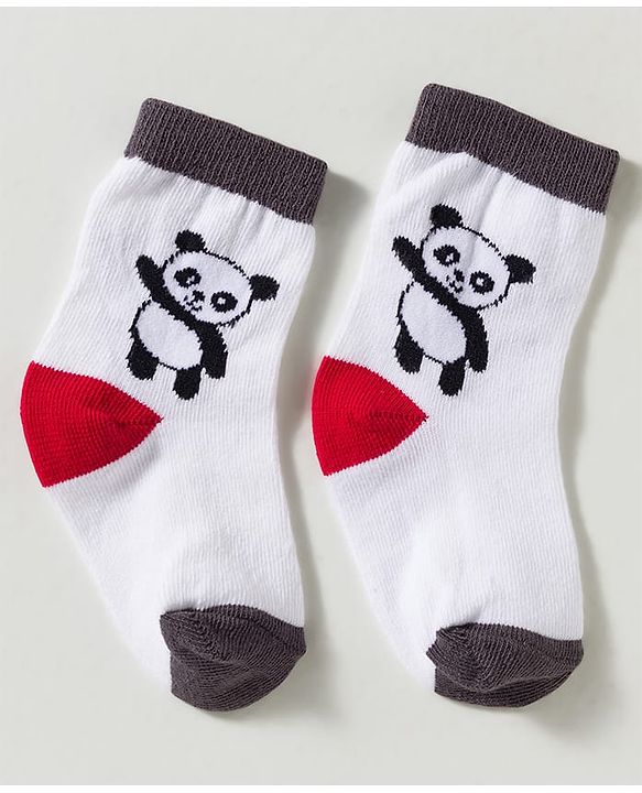 Cute Walk by Babyhug Non Terry Knit Ankle Length Anti Bacterial Striped & Panda Designed Socks Pack of 3 - Multicolor
