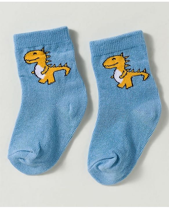 Cute Walk by Babyhug Non Terry Knit Ankle Length Anti Bacterial Striped & Dino Designed Socks Pack of 3 - Multicolor