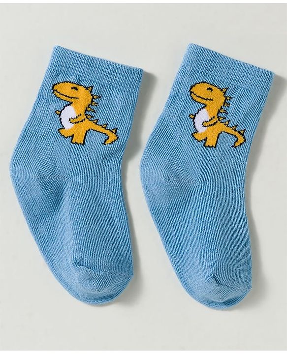 Cute Walk by Babyhug Non Terry Knit Ankle Length Anti Bacterial Striped & Dino Designed Socks Pack of 3 - Multicolor