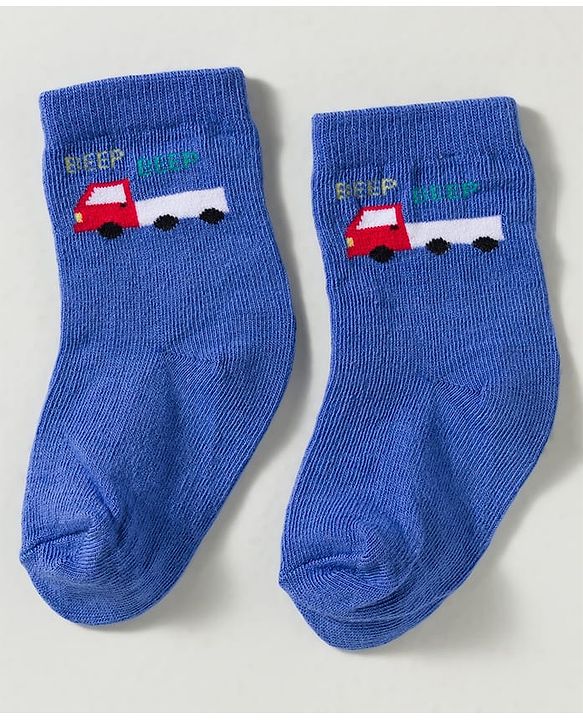 Cute Walk by Babyhug Non Terry Knit Ankle Length Anti Bacterial Striped & Car Designed Socks Pack of 3 - Multicolor