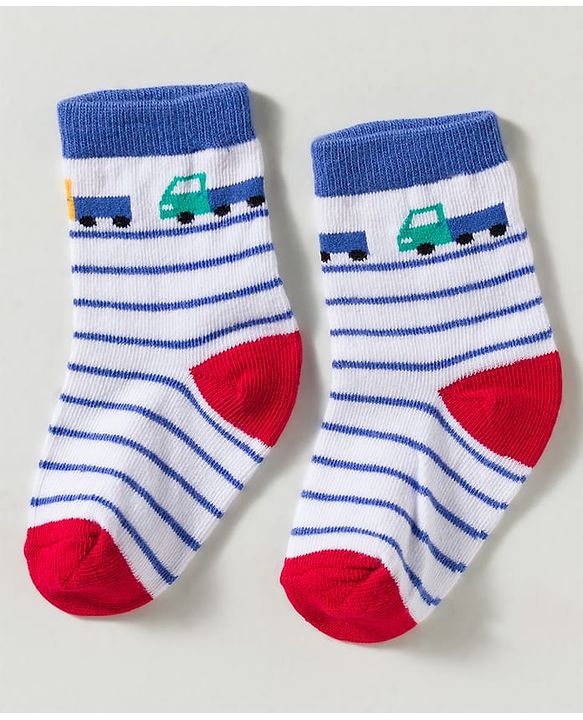 Cute Walk by Babyhug Non Terry Knit Ankle Length Anti Bacterial Striped & Car Designed Socks Pack of 3 - Multicolor