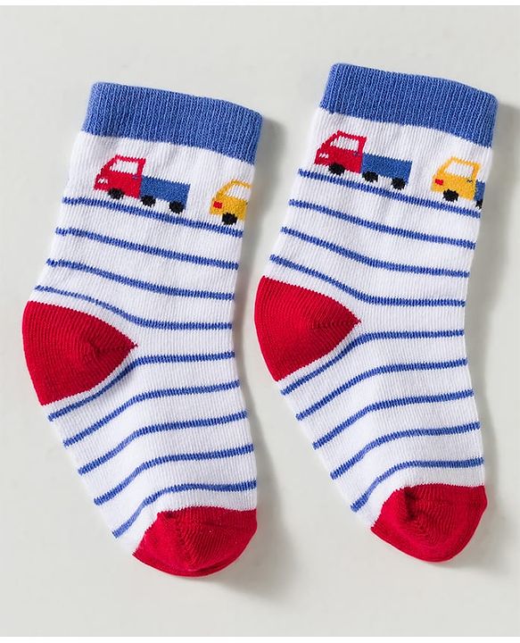 Cute Walk by Babyhug Non Terry Knit Ankle Length Anti Bacterial Striped & Car Designed Socks Pack of 3 - Multicolor