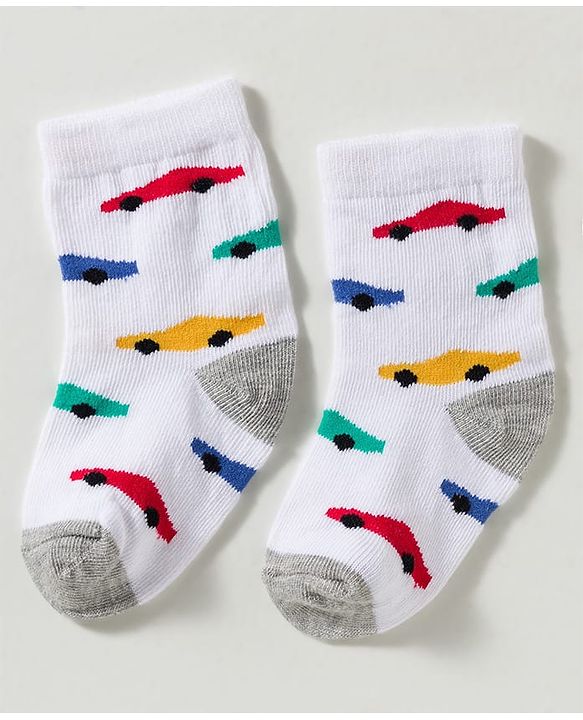 Cute Walk by Babyhug Non Terry Knit Ankle Length Anti Bacterial Striped & Car Designed Socks Pack of 3 - Multicolor