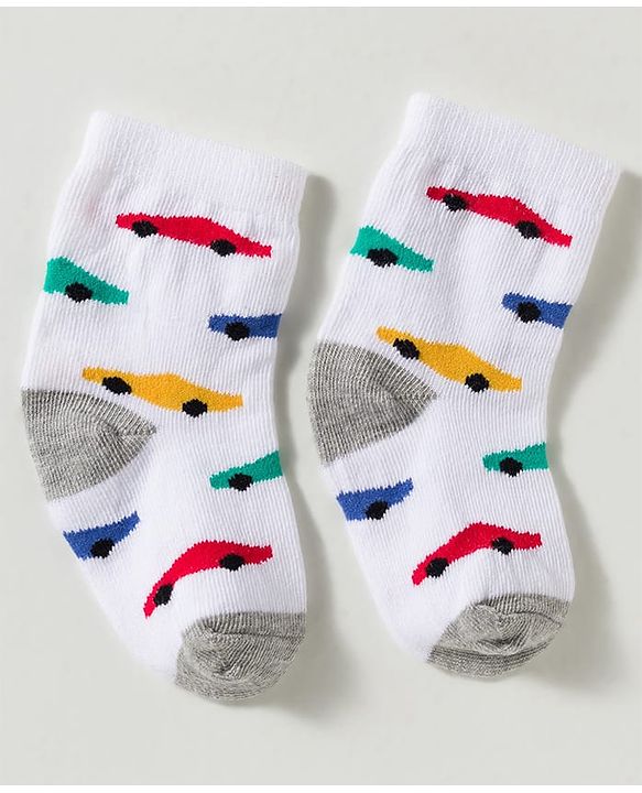 Cute Walk by Babyhug Non Terry Knit Ankle Length Anti Bacterial Striped & Car Designed Socks Pack of 3 - Multicolor
