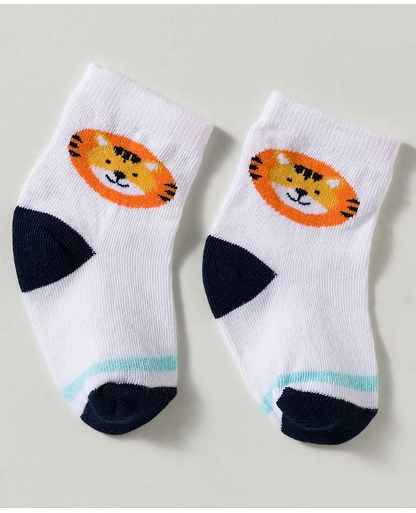 Cute Walk by Babyhug Non Terry Knit Ankle Length Anti Bacterial Striped & Lion Designed Socks Pack of 3 - Multicolor