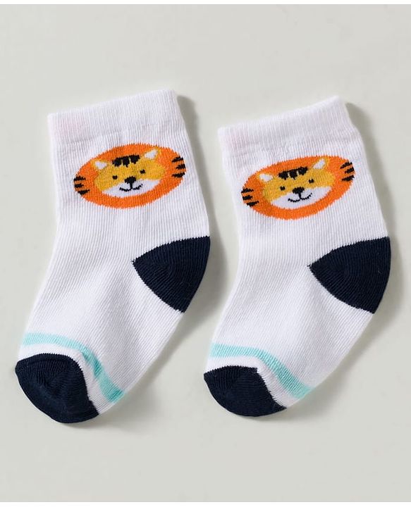Cute Walk by Babyhug Non Terry Knit Ankle Length Anti Bacterial Striped & Lion Designed Socks Pack of 3 - Multicolor