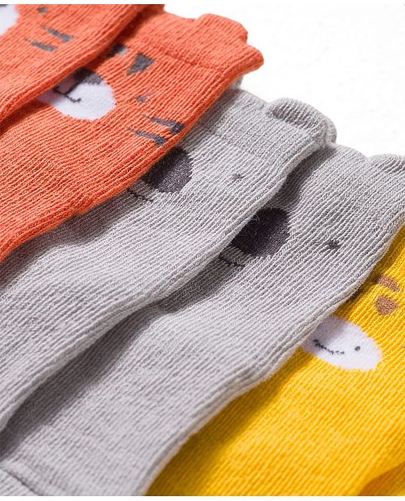 Cute Walk by Babyhug Non Terry Cotton Knit Ankle Length Anti Bacterial Socks With Animal Design Pack Of 3 - Multicolour