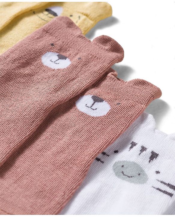 Cute Walk by Babyhug Non Terry Cotton Knit Ankle Length Anti Bacterial Socks With Animal Design Pack Of 3 - Multicolour