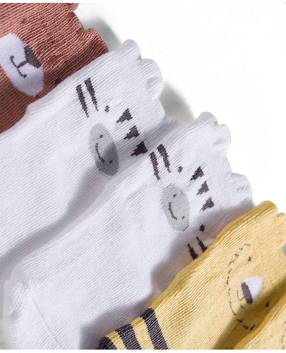 Cute Walk by Babyhug Non Terry Cotton Knit Ankle Length Anti Bacterial Socks With Animal Design Pack Of 3 - Multicolour