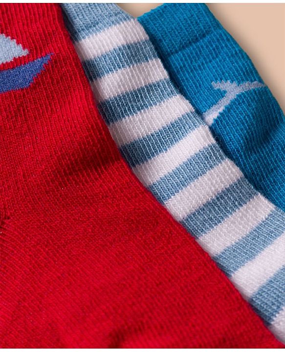 Cute Walk by Babyhug Non Terry Cotton Knit Ankle Length Anti Bacterial Socks With Nautical Theme & Sea Life Design Pack of 3 - Multicolour