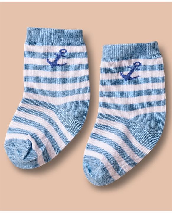 Cute Walk by Babyhug Non Terry Cotton Knit Ankle Length Anti Bacterial Socks With Nautical Theme & Sea Life Design Pack of 3 - Multicolour