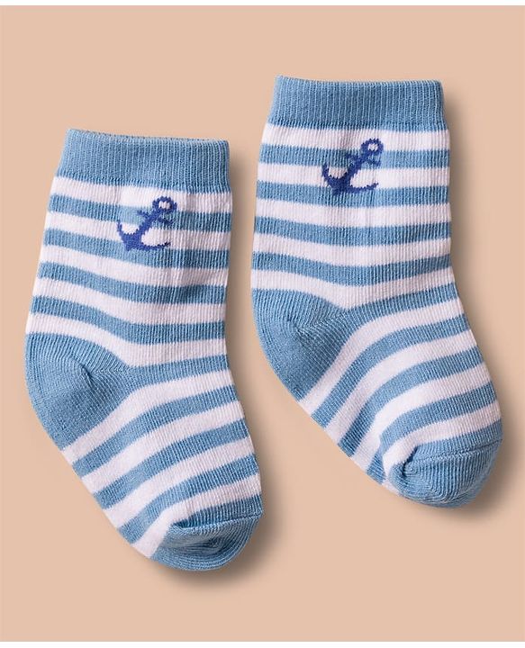 Cute Walk by Babyhug Non Terry Cotton Knit Ankle Length Anti Bacterial Socks With Nautical Theme & Sea Life Design Pack of 3 - Multicolour