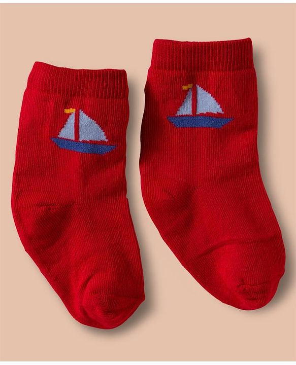 Cute Walk by Babyhug Non Terry Cotton Knit Ankle Length Anti Bacterial Socks With Nautical Theme & Sea Life Design Pack of 3 - Multicolour