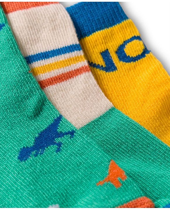 Cute Walk by Babyhug Non Terry Cotton Knit Ankle Length Anti Bacterial Socks With Dino Design Pack Of 3 - Multicolour