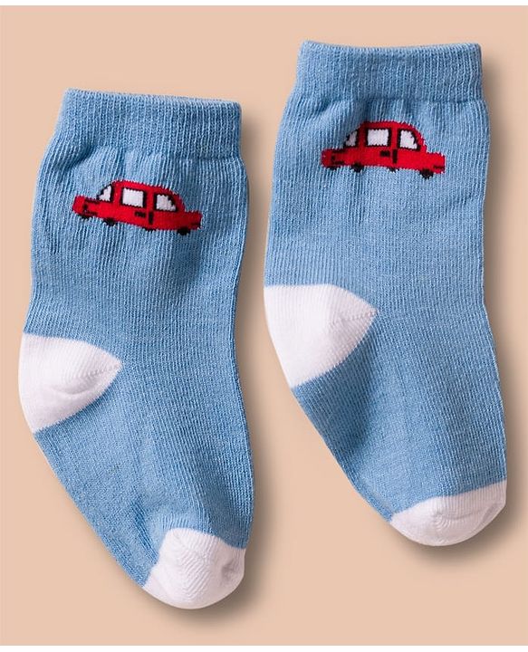 Cute Walk by Babyhug Non Terry Cotton Knit Ankle Length Anti Bacterial Socks With Vehicles Design Pack Of 3 - Multicolour