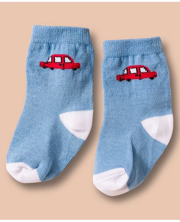 Cute Walk by Babyhug Non Terry Cotton Knit Ankle Length Anti Bacterial Socks With Vehicles Design Pack Of 3 - Multicolour
