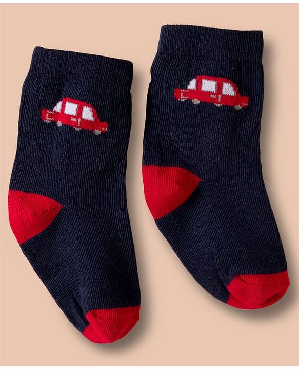 Cute Walk by Babyhug Non Terry Cotton Knit Ankle Length Anti Bacterial Socks With Vehicles Design Pack Of 3 - Multicolour
