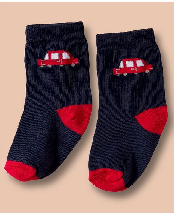 Cute Walk by Babyhug Non Terry Cotton Knit Ankle Length Anti Bacterial Socks With Vehicles Design Pack Of 3 - Multicolour