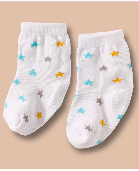 Cute Walk by Babyhug Non Terry Cotton Knit Ankle Length Anti Bacterial Socks With Stripes & Stars Design Pack Of 3 - Multicolour