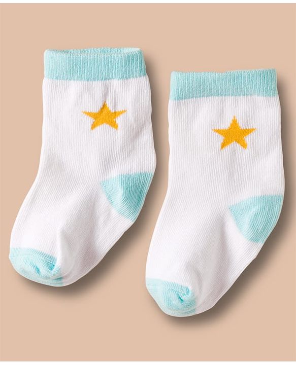 Cute Walk by Babyhug Non Terry Cotton Knit Ankle Length Anti Bacterial Socks With Stripes & Stars Design Pack Of 3 - Multicolour