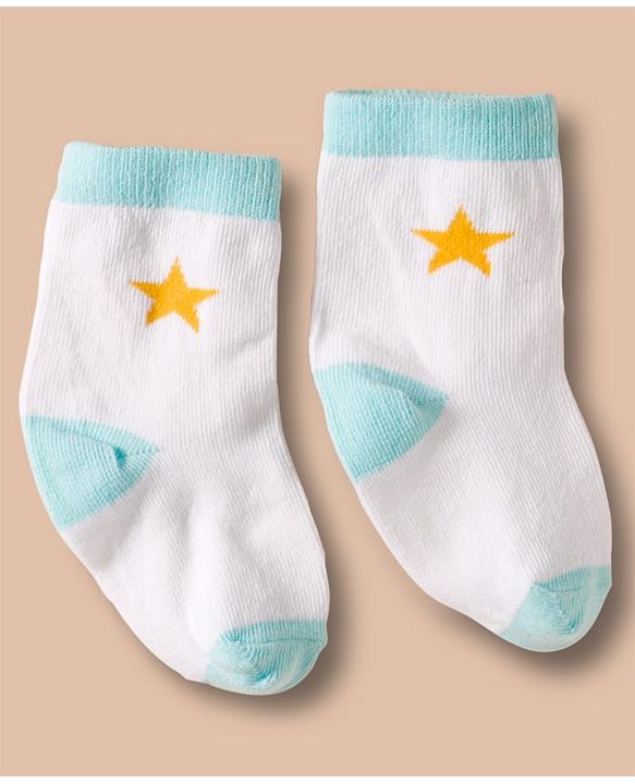 Cute Walk by Babyhug Non Terry Cotton Knit Ankle Length Anti Bacterial Socks With Stripes & Stars Design Pack Of 3 - Multicolour