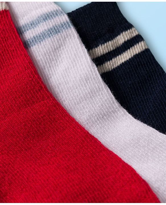 Cute Walk by Babyhug Non Terry Cotton Knit Ankle Length Anti Bacterial Socks With Stripes Pack Of 3 - Multicolour