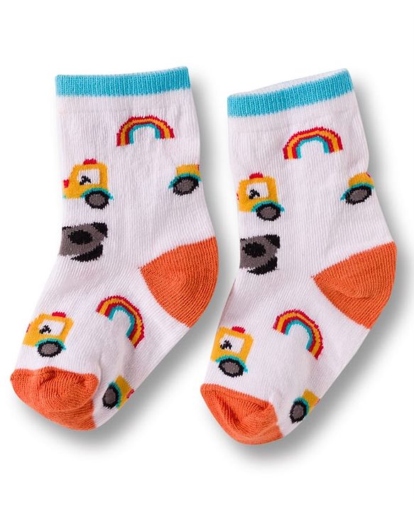 Cute Walk by Babyhug Non Terry Cotton Knit Ankle Length Anti Bacterial Socks With Vehicles Design Pack Of 3 - Multicolour