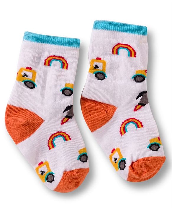 Cute Walk by Babyhug Non Terry Cotton Knit Ankle Length Anti Bacterial Socks With Vehicles Design Pack Of 3 - Multicolour
