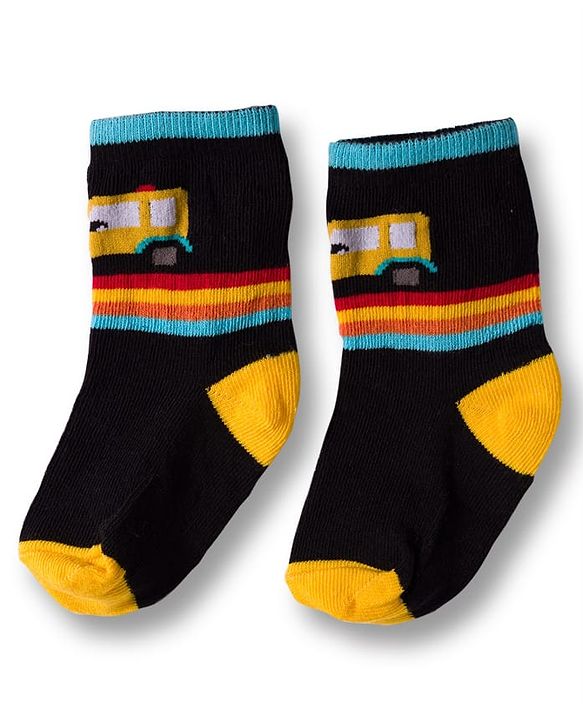 Cute Walk by Babyhug Non Terry Cotton Knit Ankle Length Anti Bacterial Socks With Vehicles Design Pack Of 3 - Multicolour