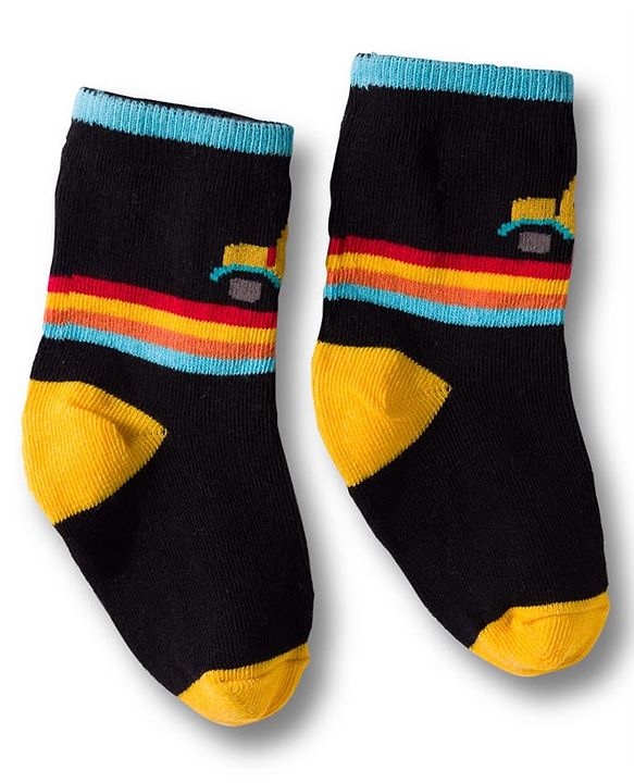 Cute Walk by Babyhug Non Terry Cotton Knit Ankle Length Anti Bacterial Socks With Vehicles Design Pack Of 3 - Multicolour
