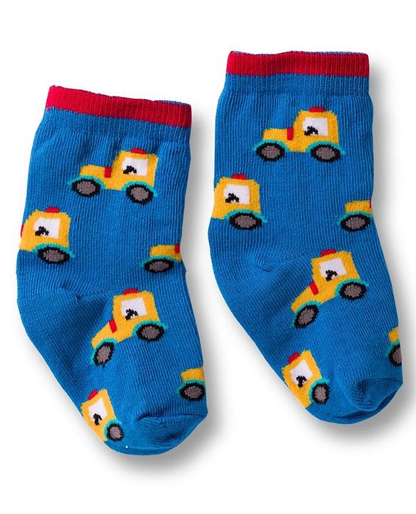 Cute Walk by Babyhug Non Terry Cotton Knit Ankle Length Anti Bacterial Socks With Vehicles Design Pack Of 3 - Multicolour