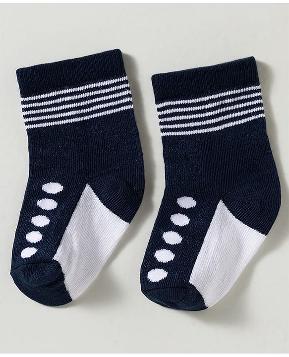 Cute Walk by Babyhug Non Terry Knit Ankle Length Anti Bacterial Striped & Bear Designed Socks Pack of 3 - Multicolor