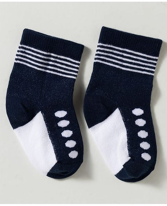 Cute Walk by Babyhug Non Terry Knit Ankle Length Anti Bacterial Striped & Bear Designed Socks Pack of 3 - Multicolor