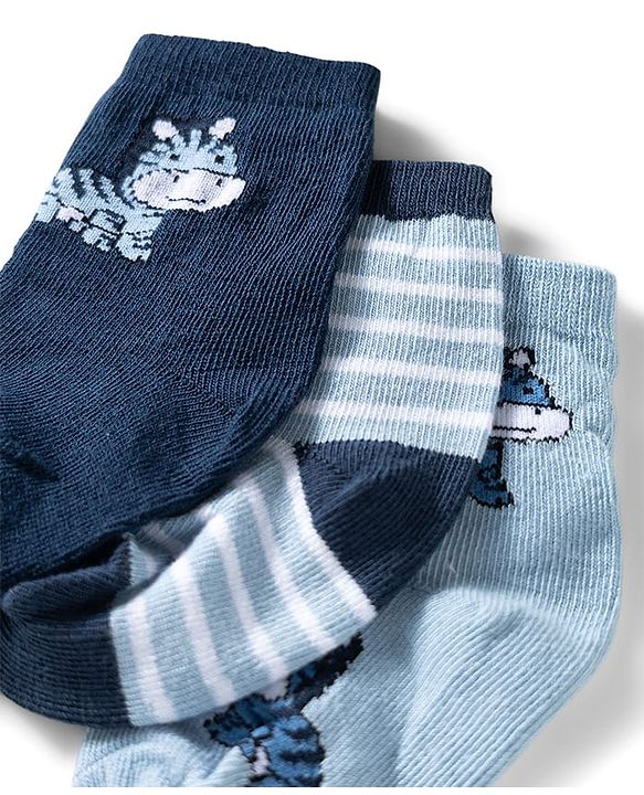 Cute Walk by Babyhug Ankle Length Anti Bacterial Socks with Zebra Design Pack of 3 - Multicolour