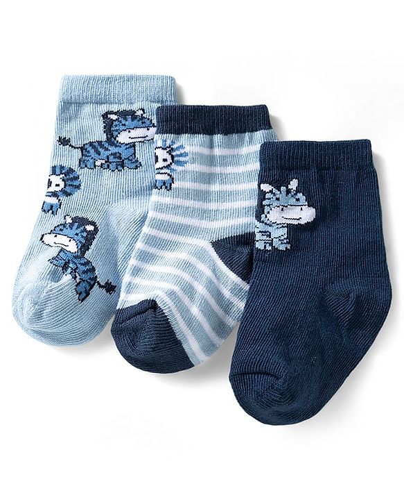 Cute Walk by Babyhug Ankle Length Anti Bacterial Socks with Zebra Design Pack of 3 - Multicolour