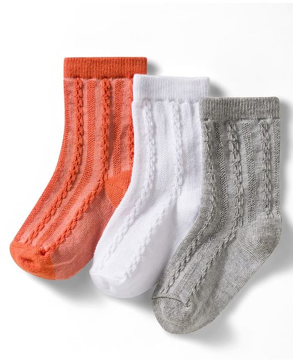 Cute Walk by Babyhug Non Terry Knit Ankle Length Anti Bacterial Solid Socks Pack of 3 - Grey Orange & White
