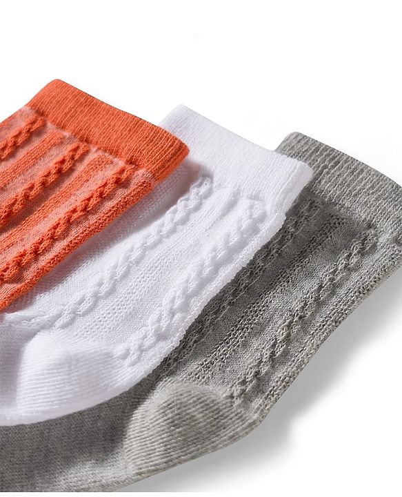 Cute Walk by Babyhug Non Terry Knit Ankle Length Anti Bacterial Solid Socks Pack of 3 - Grey Orange & White