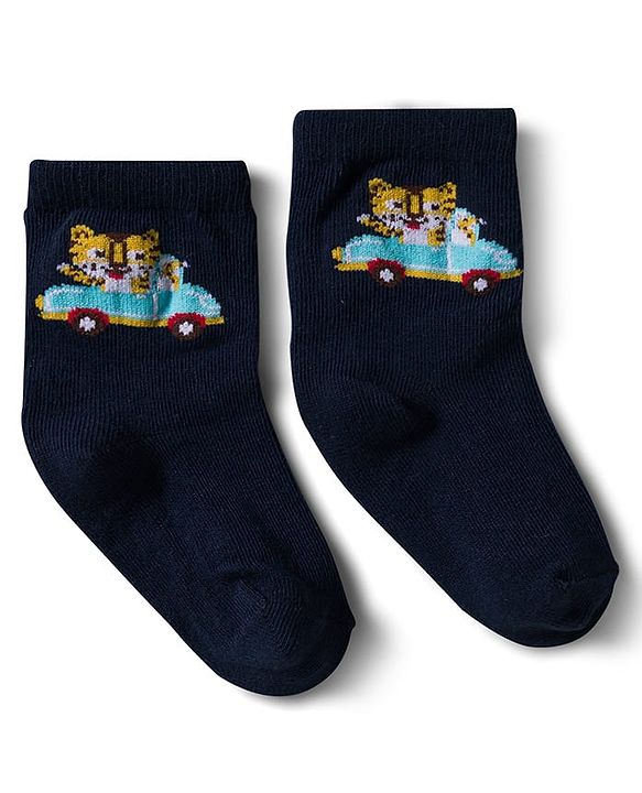 Cute Walk by Babyhug Non Terry Knit Ankle Length Anti Bacterial Socks With Stripes & Car Design Pack of 3 - Multicolor